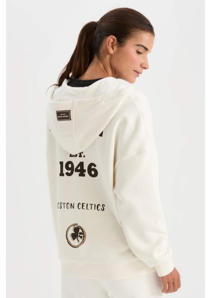Fit NBA Boston Celtics Oversize Geniş Kalıp Kapüşonlu Sırt Baskılı Kalın Fermuarlı Sweatshirt D0691AX24AU