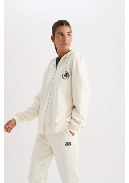 Fit NBA Boston Celtics Oversize Geniş Kalıp Kapüşonlu Sırt Baskılı Kalın Fermuarlı Sweatshirt D0691AX24AU