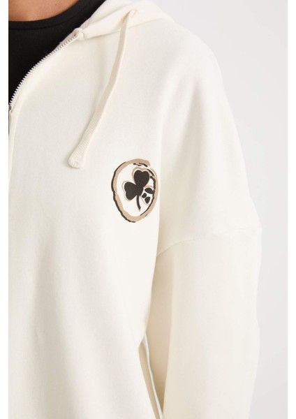 Fit NBA Boston Celtics Oversize Geniş Kalıp Kapüşonlu Sırt Baskılı Kalın Fermuarlı Sweatshirt D0691AX24AU