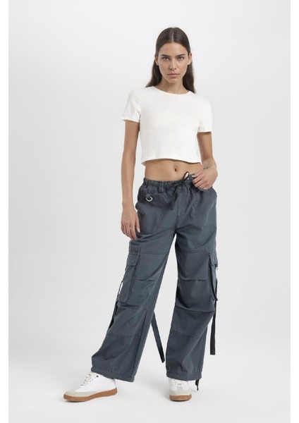 Coool Wide Leg Gabardin Pantolon Geniş Paça Normal Bel Basic Düz Bağcıklı Kargo Cepli B1205AX24AU