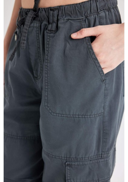 Coool Wide Leg Gabardin Pantolon Geniş Paça Normal Bel Basic Düz Bağcıklı Kargo Cepli B1205AX24AU