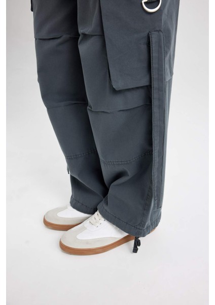Coool Wide Leg Gabardin Pantolon Geniş Paça Normal Bel Basic Düz Bağcıklı Kargo Cepli B1205AX24AU