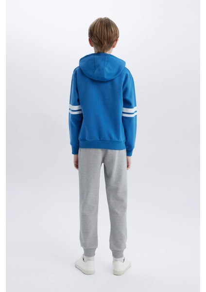 Erkek Çocuk 2'li Takım Kalın Kapüşonlu Baskılı Sweatshirt Beli Lastikli Eşofman Altı D3565A824WN