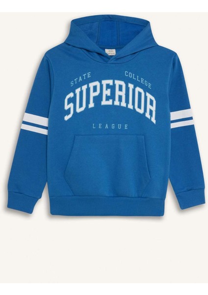 Erkek Çocuk 2'li Takım Kalın Kapüşonlu Baskılı Sweatshirt Beli Lastikli Eşofman Altı D3565A824WN