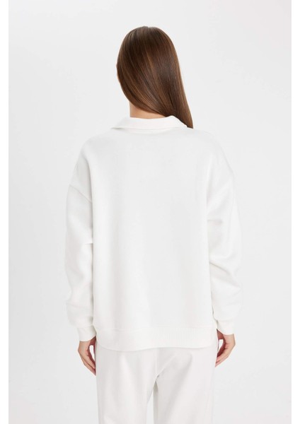 Relax Fit Polo Yaka Baskılı Kalın Sweatshirt D5295AX24AU