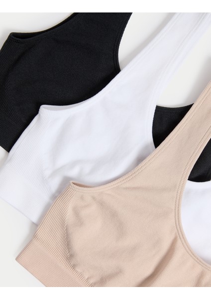 3'lü Dikişsiz Balensiz Crop Top Sütyen Seti