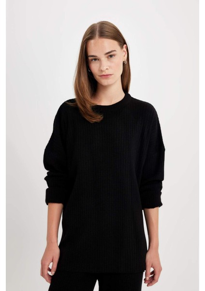 Relax Fit 2'li Takım Triko Bisiklet Yaka Kazak Geniş Paça Pantolon D5232AXNS