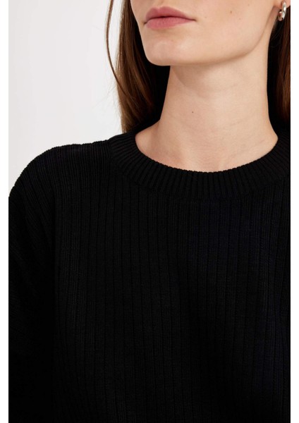 Relax Fit 2'li Takım Triko Bisiklet Yaka Kazak Geniş Paça Pantolon D5232AXNS