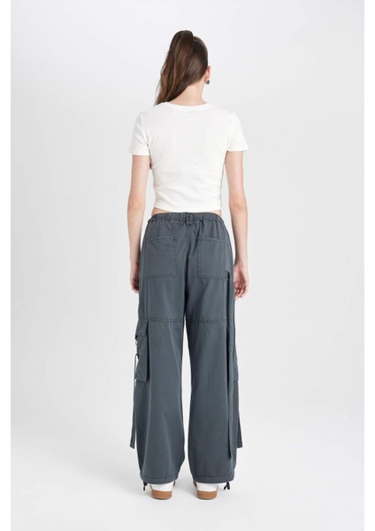 Coool Wide Leg Gabardin Pantolon Geniş Paça Normal Bel Basic Düz Bağcıklı Kargo Cepli B1205AX24AU