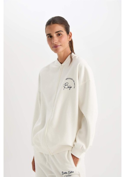 Fit NBA Brooklyn Nets Oversize Geniş Kalıp Kolej Yaka Sırt Baskılı Bomber Hırka C8101AX24AU