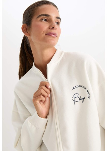 Fit NBA Brooklyn Nets Oversize Geniş Kalıp Kolej Yaka Sırt Baskılı Bomber Hırka C8101AX24AU