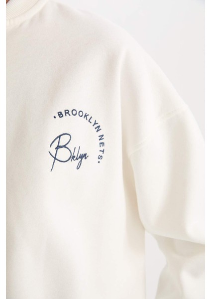 Fit NBA Brooklyn Nets Oversize Geniş Kalıp Kolej Yaka Sırt Baskılı Bomber Hırka C8101AX24AU