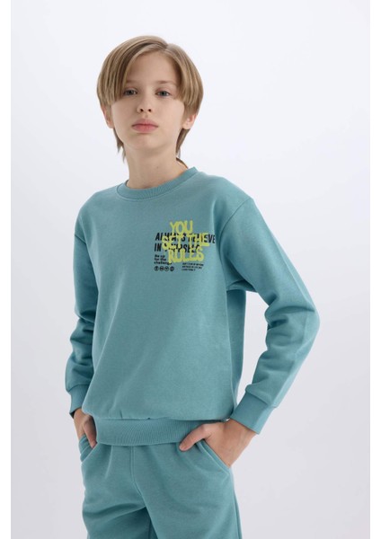 Erkek Çocuk 2'li Takım Baskılı Sweatshirt Eşofman Altı D5223A8NS