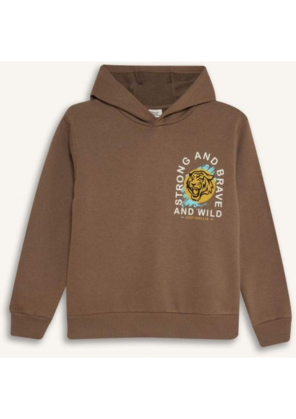 Erkek Çocuk 2'li Takım Baskılı Kapüşonlu Sweatshirt Eşofman Altı D4748A8NS