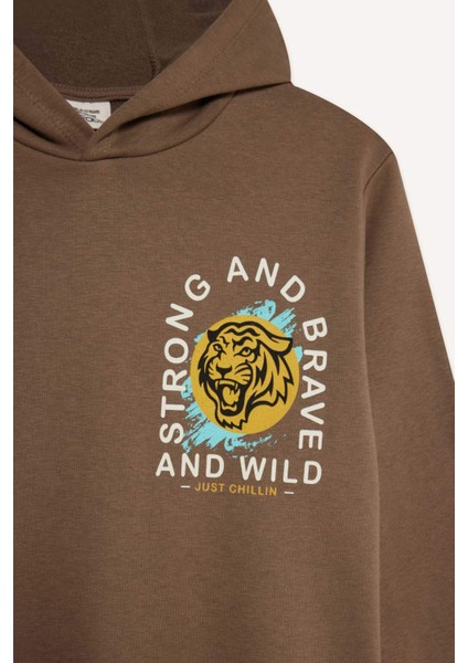 Erkek Çocuk 2'li Takım Baskılı Kapüşonlu Sweatshirt Eşofman Altı D4748A8NS