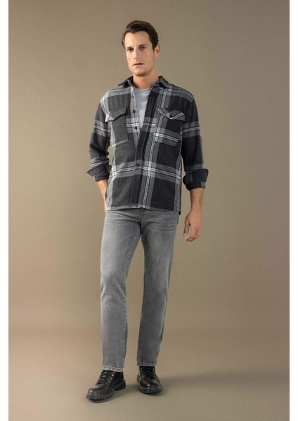 Regular Fit Polo Yaka Kareli Oduncu Flanel Uzun Kollu Gömlek D6027AX24AU