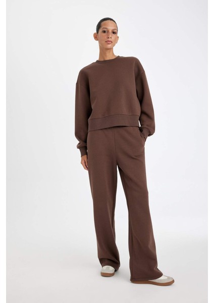 Boxy Fit Bisiklet Yaka Kalın Basic Düz Sweatshirt B8568AX24WN