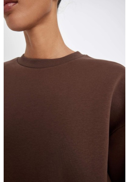 Boxy Fit Bisiklet Yaka Kalın Basic Düz Sweatshirt B8568AX24WN