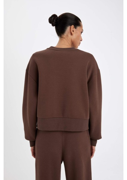 Boxy Fit Bisiklet Yaka Kalın Basic Düz Sweatshirt B8568AX24WN