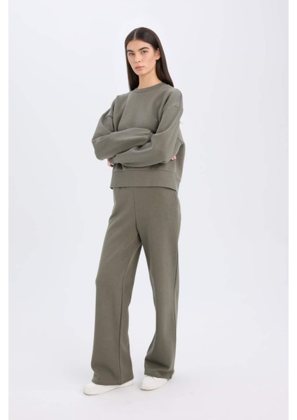 Boxy Fit Bisiklet Yaka Kalın Basic Düz Sweatshirt B8568AX24WN