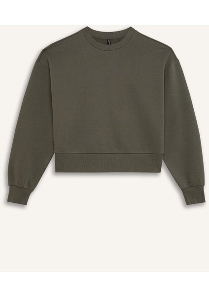 Boxy Fit Bisiklet Yaka Kalın Basic Düz Sweatshirt B8568AX24WN