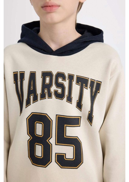 Erkek Çocuk 2'li Takım Baskılı Kapüşonlu Sweatshirt Eşofman Altı D4741A8NS