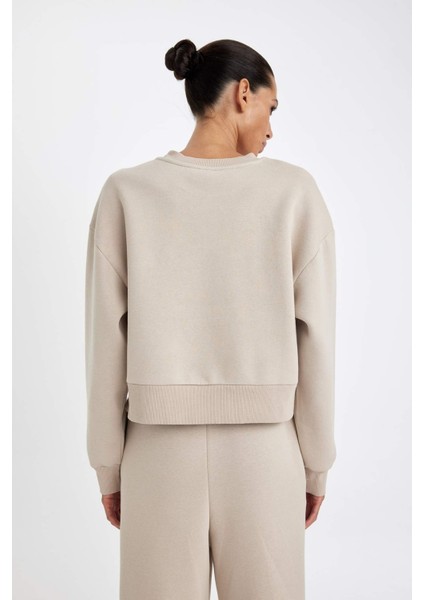 Boxy Fit Bisiklet Yaka Kalın Basic Düz Sweatshirt B8568AX24WN