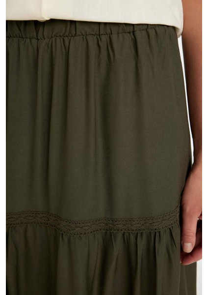 Regular Fit Beli Lastikli Belmando Kiloş Midi Etek