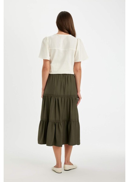 Regular Fit Beli Lastikli Belmando Kiloş Midi Etek