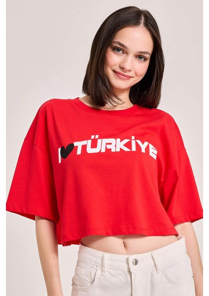 Oversize Geniş Kalıp Baskılı Kısa Kollu Tişört D6045AX24SM