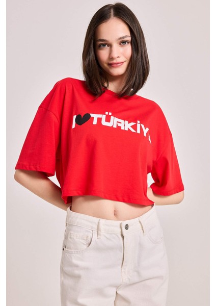 Oversize Geniş Kalıp Baskılı Kısa Kollu Tişört D6045AX24SM