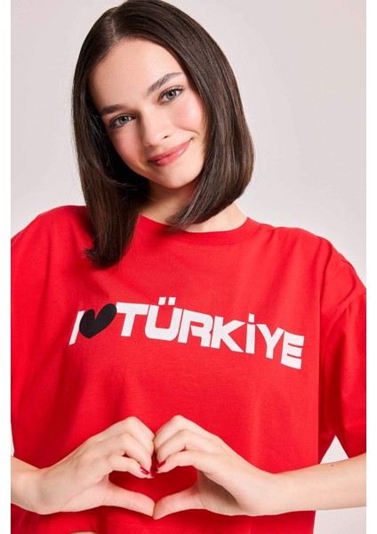 Oversize Geniş Kalıp Baskılı Kısa Kollu Tişört D6045AX24SM