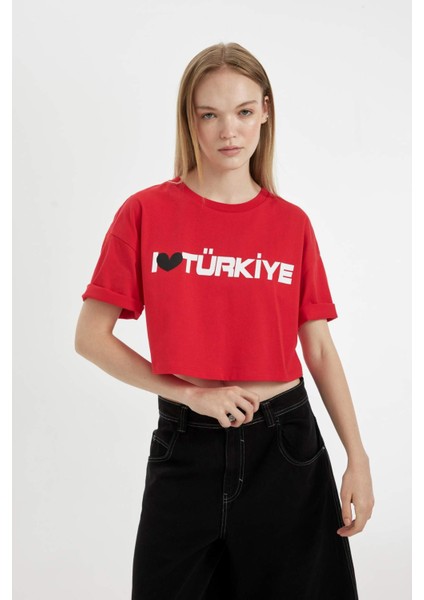 Oversize Geniş Kalıp Baskılı Kısa Kollu Tişört D6045AX24SM