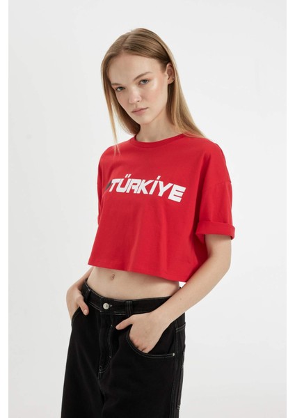 Oversize Geniş Kalıp Baskılı Kısa Kollu Tişört D6045AX24SM