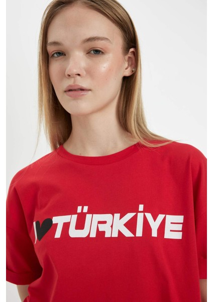 Oversize Geniş Kalıp Baskılı Kısa Kollu Tişört D6045AX24SM