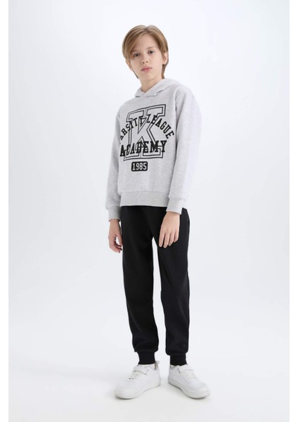 Erkek Çocuk 2'li Takım Kapüşonlu Baskılı Sweatshirt Beli Lastikli Eşofman Altı D4746A824WN