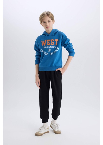 Erkek Çocuk 2'li Takım Kapüşonlu Baskılı Sweatshirt Beli Lastikli Eşofman Altı D5672A824WN