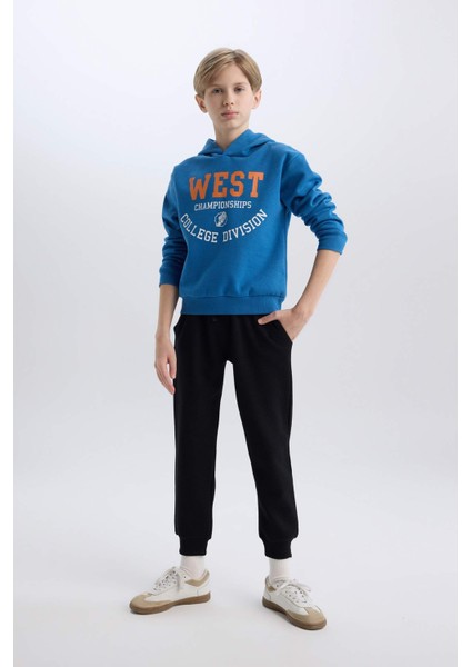 Erkek Çocuk 2'li Takım Kapüşonlu Baskılı Sweatshirt Beli Lastikli Eşofman Altı D5672A824WN