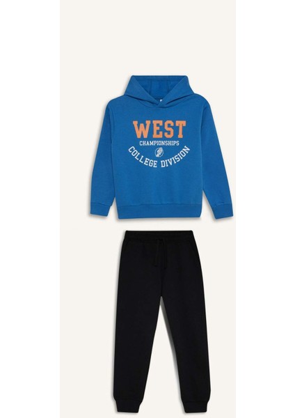 Erkek Çocuk 2'li Takım Kapüşonlu Baskılı Sweatshirt Beli Lastikli Eşofman Altı D5672A824WN