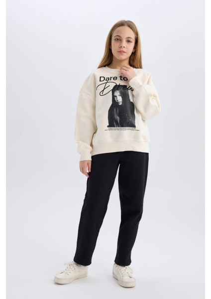 Kız Çocuk Siyah Straight Fit Düz Kesim Beli Lastikli Pantolon