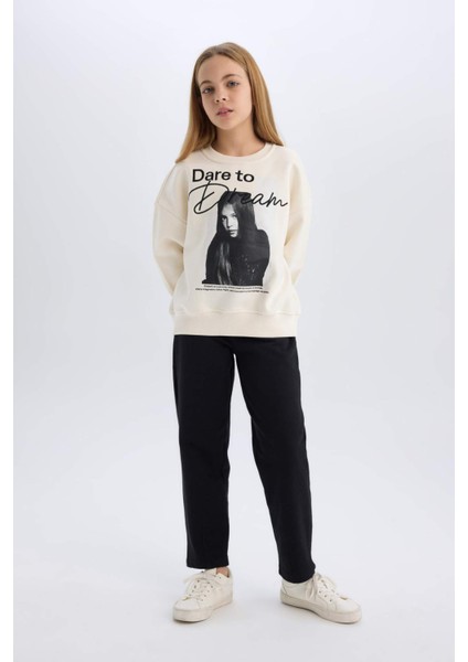 Kız Çocuk Siyah Straight Fit Düz Kesim Beli Lastikli Pantolon