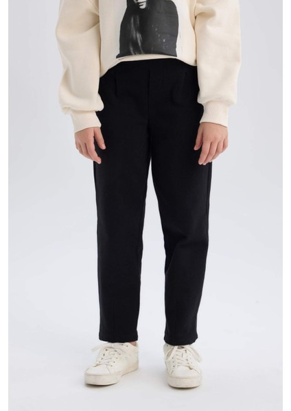 Kız Çocuk Siyah Straight Fit Düz Kesim Beli Lastikli Pantolon