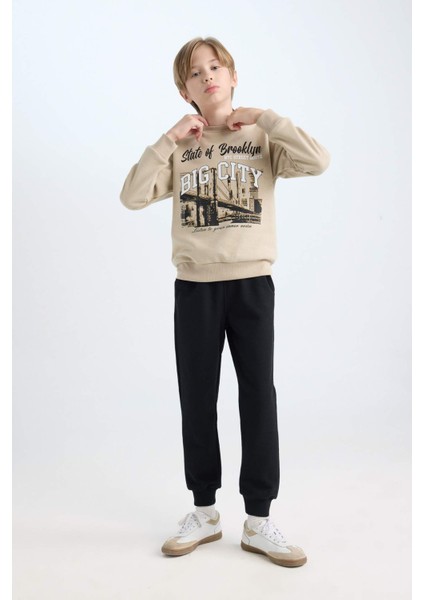Erkek Çocuk 2'li Takım Baskılı Sweatshirt Beli Lastikli Jogger Eşofman Altı D3567A824WN