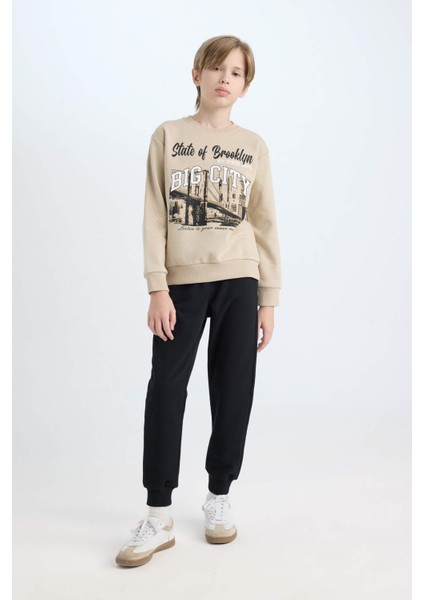 Erkek Çocuk 2'li Takım Baskılı Sweatshirt Beli Lastikli Jogger Eşofman Altı D3567A824WN