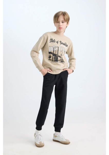 Erkek Çocuk 2'li Takım Baskılı Sweatshirt Beli Lastikli Jogger Eşofman Altı D3567A824WN