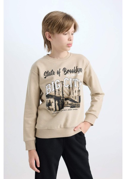 Erkek Çocuk 2'li Takım Baskılı Sweatshirt Beli Lastikli Jogger Eşofman Altı D3567A824WN