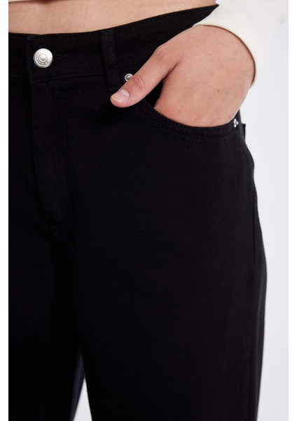 Wide Leg Kışlık Gabardin Siyah Pantolon Geniş Bol Paça Normal Bel Basic Düz D3766AX24AU