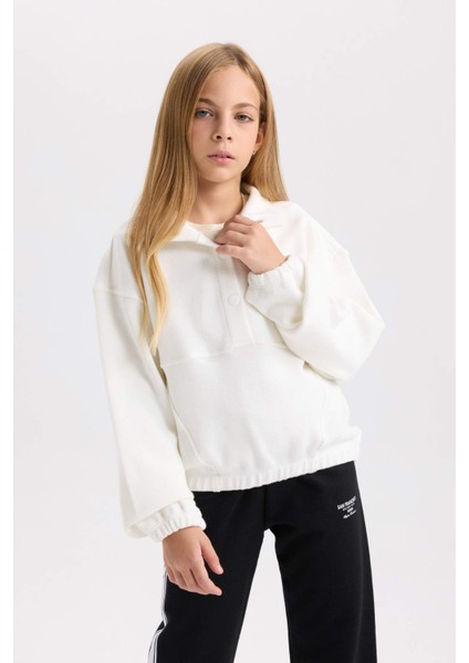 Kız Çocuk Relax Fit Çıtçıtlı Dik Yaka Basic Düz Sweatshirt D4685A824WN