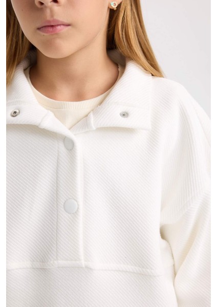 Kız Çocuk Relax Fit Çıtçıtlı Dik Yaka Basic Düz Sweatshirt D4685A824WN