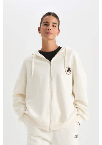 Fit NBA Boston Celtics Oversize Geniş Kalıp Kapüşonlu Sırt Baskılı Kalın Fermuarlı Sweatshirt D0691AX24AU